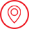 A red pixel art style map pin in the middle of a circle.