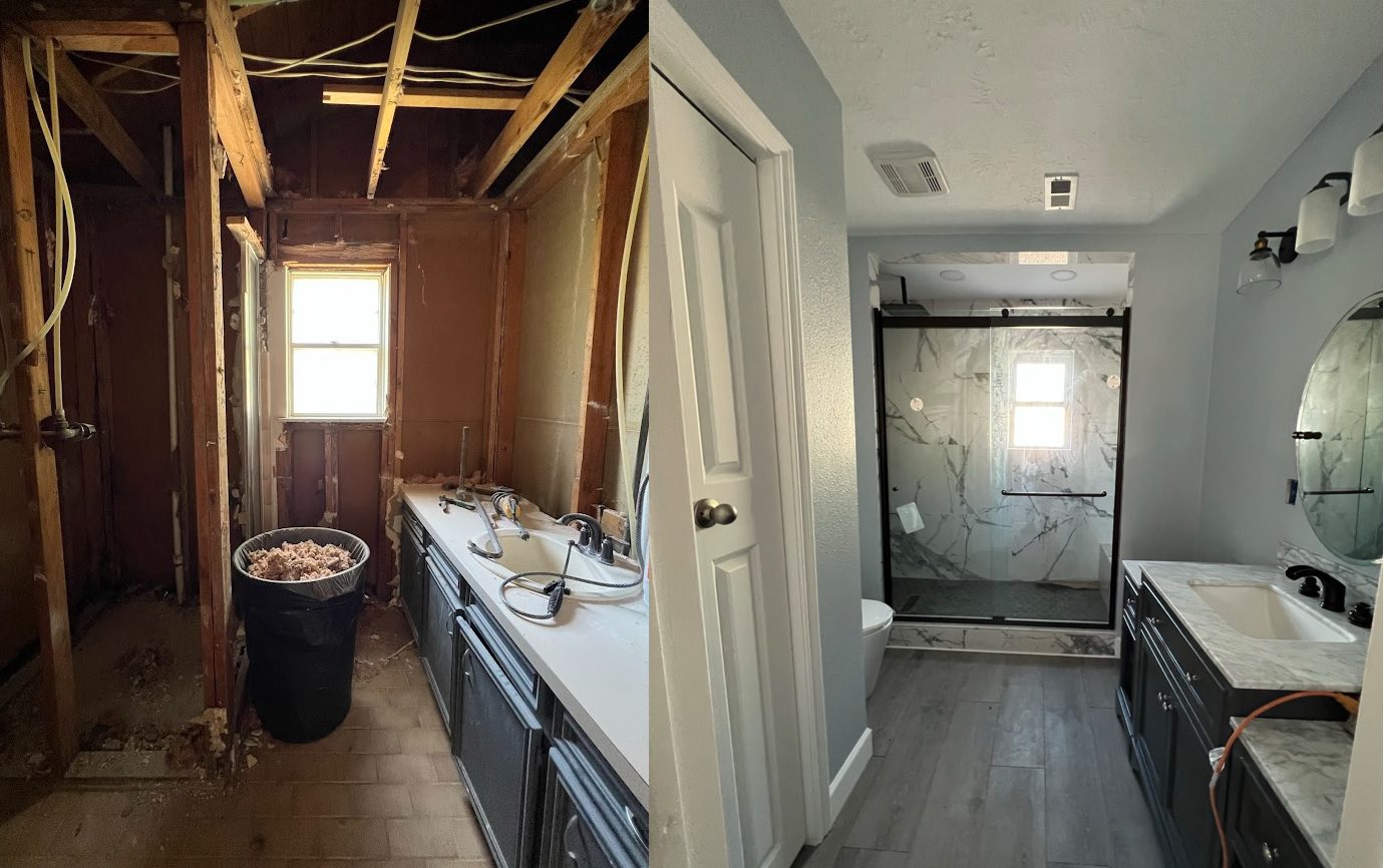 A before and after of bathroom area
